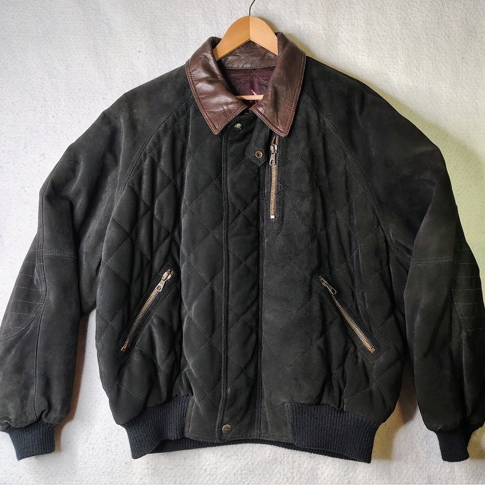 Iceberg Paris Bernie Dakar Jacket Mens XL Black Suede Leather Vintage Bomber